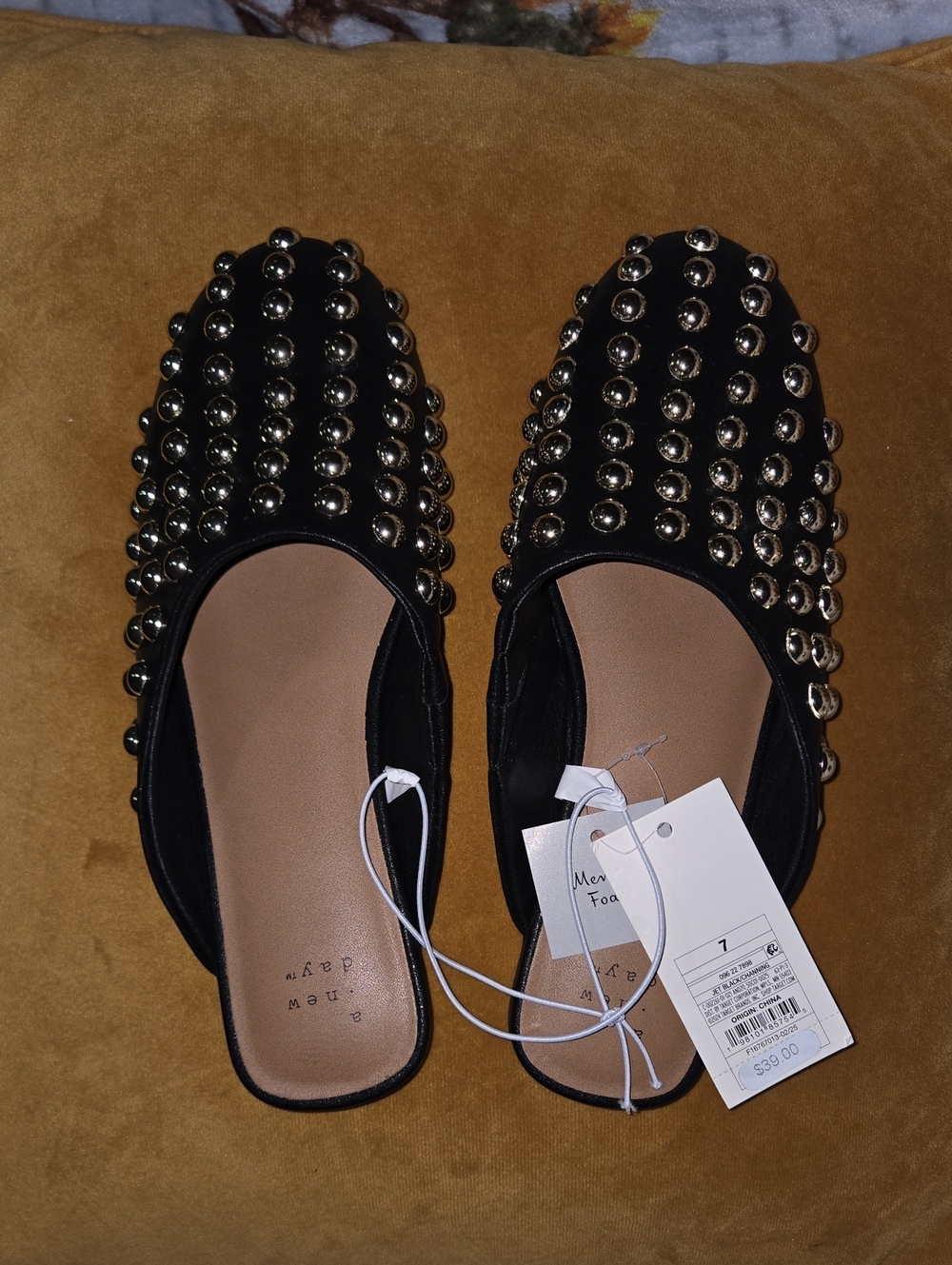 a new day Black Studded Slip-On Mules